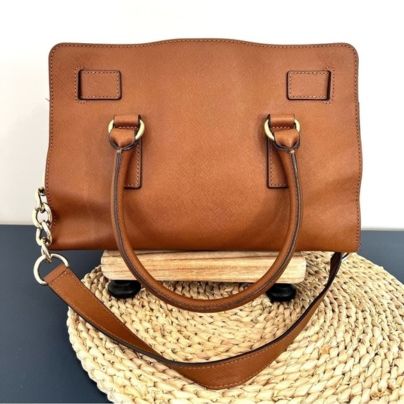 Michael Kors Hamilton Center Stripe Luggage Saffiano Satchel Crossbody Bag - Picture 4 of 16